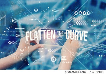 Flatten the Curve theme with person using smartphone Flatten the Curve theme with person using smartphone 73269908