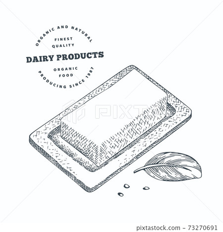 Hand drawn sketch style butter. Organic fresh food vector illustration isolated on white background. Retro dairy product illustration. Engraved style rustic picture. Hand drawn sketch style butter. Organic fresh food vector illustration isolated on white background. Retro dairy product illustration. Engraved style rustic picture. 73270691
