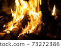 Fire flames on a black background. Abstract fiery texture. Realistic fire flames burn movement frame. Texture for Design. The texture of fire. Fire flames background. Blazing campfire. Sensitive 73272386