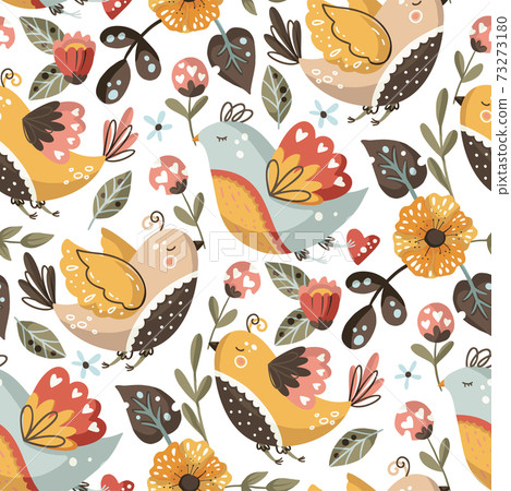 Bird and flower seamless vector pattern. Bird and flower seamless vector pattern. 73273180