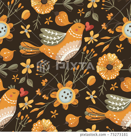 Bird and flower seamless vector pattern. Bird and flower seamless vector pattern. 73273181
