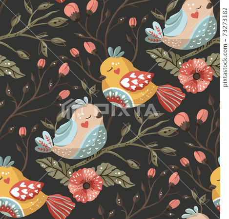 Bird and flower seamless vector pattern. 73273182