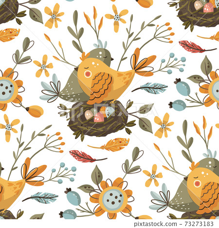 Bird and flower seamless vector pattern. Bird and flower seamless vector pattern. 73273183