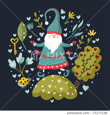 Vector colorful illustration of garden gnome. 73273196