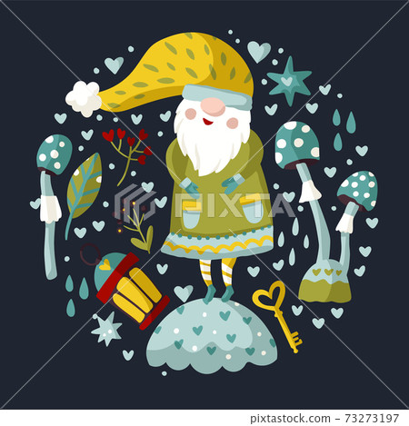 Vector colorful illustration of garden gnome. Vector colorful illustration of garden gnome. 73273197