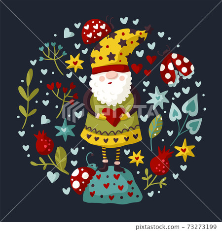 Vector colorful illustration of garden gnome. 73273199