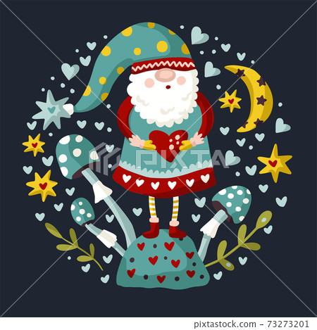 Vector colorful illustration of garden gnome. 73273201