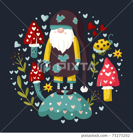 Vector colorful illustration of garden gnome. Vector colorful illustration of garden gnome. 73273202