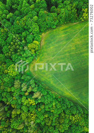 Aerial View Spring Green Field And Forest Landscape. Top View Of Field And Forest Belt. Bird's Eye View Aerial View Spring Green Field And Forest Landscape. Top View Of Field And Forest Belt. Bird's Eye View 73276002