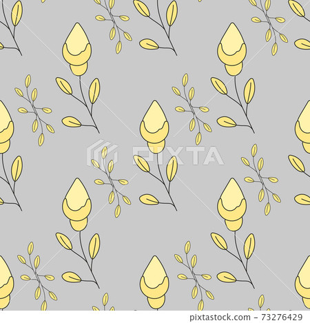 Seamless pattern gray and yellow floral background. Abstract stylized floral. Creative pale color sixties seamless pattern. . Pastel gray-yellow buds and branches in the style of the 60s 73276429