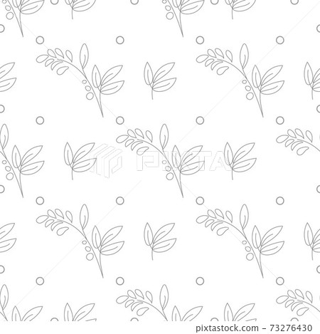 Seamless pattern with decorative leaves isolated on white. Twig with leaves, black lines. Vector delicate background. Seamless pattern with decorative leaves isolated on white. Twig with leaves, black lines. Vector delicate background. 73276430