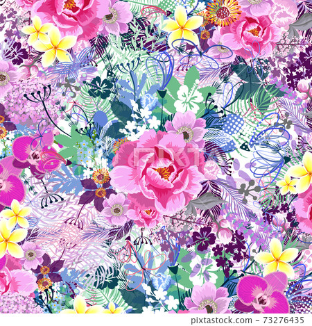 Multicolored different flowers beautiful background. Vector illustration Multicolored different flowers beautiful background. Vector illustration 73276435