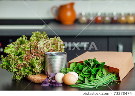 Food crisis stocks for the period of quarantine isolation. Food for donations.  73278474