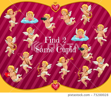Kids Saint Valentine day puzzle game with cupids 73280028