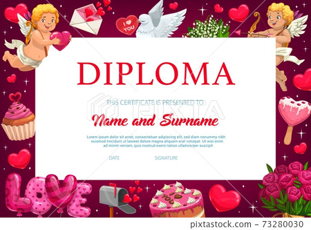 Saint Valentine day certificate vector template 73280030