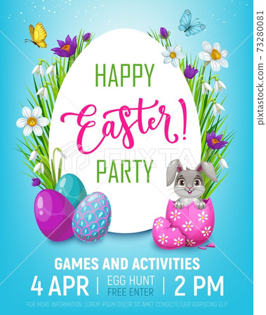 Happy Easter egg hunt kid party, bunny in egg 73280081