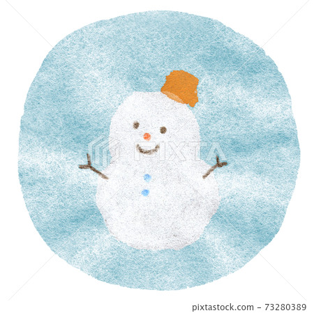 Watercolor illustration of a snowman in a yellow bucket Watercolor illustration of a snowman in a yellow bucket 73280389