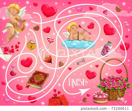 Valentine day kids maze with cherubs and hearts Valentine day kids maze with cherubs and hearts 73280611