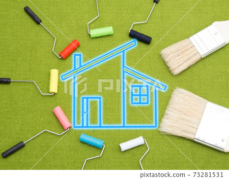 Image of painting the exterior walls of a house Image of painting the exterior walls of a house 73281531