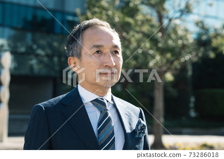 Image of Japanese men and middle-aged businessmen in suits walking in the office district 73286018