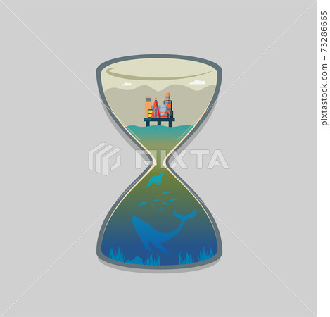 Hourglass illustration with oil factory and dirty ocean inside it 73286665