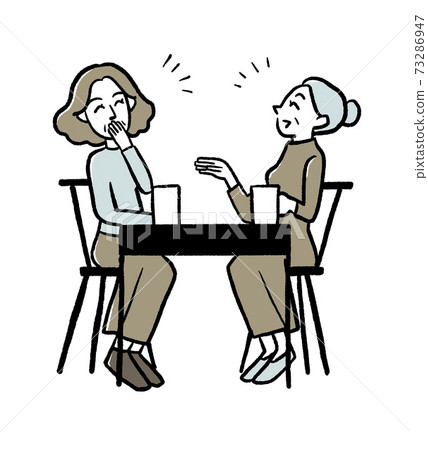 Illustration of a senior woman chatting in a cafe 73286947