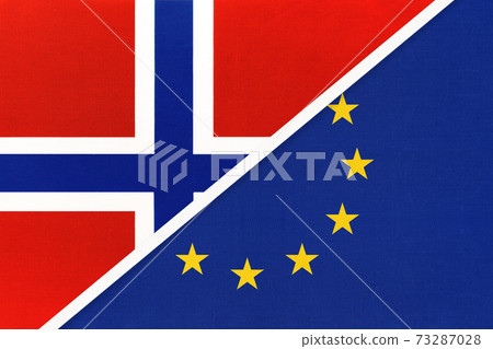Norway and European Union or EU, symbol of national flags from textile. 73287028