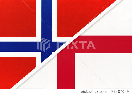 Norway and England, symbol of national flags from textile. 73287029