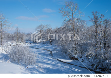Winter mountain stream 73287405
