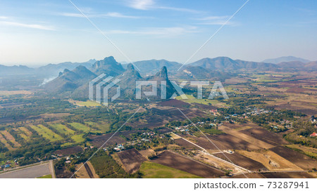 Aerial view mountain and agriculture area for sunflower plantation at Lopburi THAILAND Aerial view mountain and agriculture area for sunflower plantation at Lopburi THAILAND 73287941