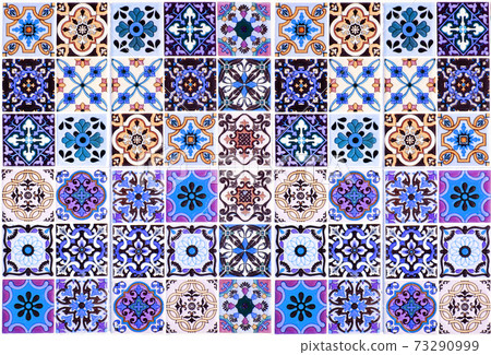 Vintage ceramic tiles wall decoration.Turkish ceramic tiles wall background Vintage ceramic tiles wall decoration.Turkish ceramic tiles wall background 73290999
