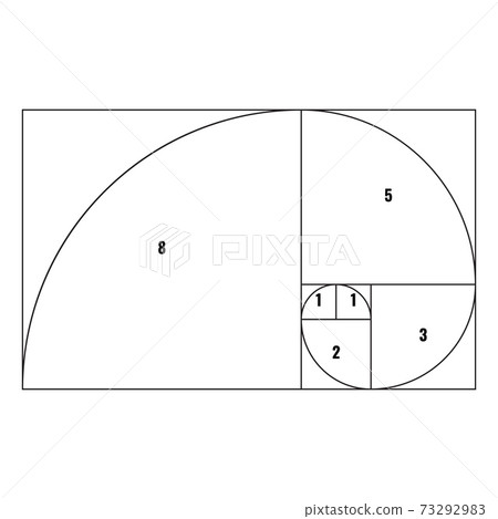 Golden proportion or ratio spiral line template. Vector illustration. Golden proportion or ratio spiral line template. Vector illustration. 73292983