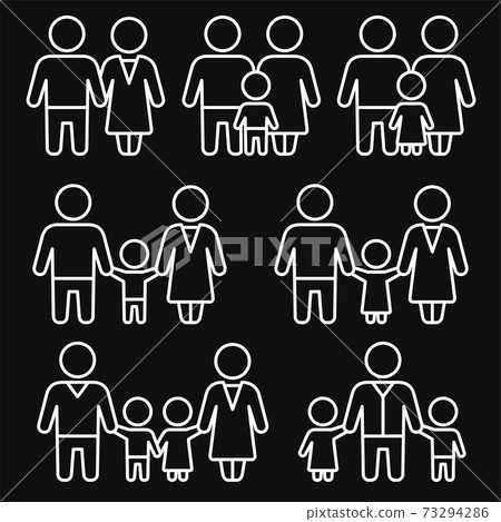 Family Icons Set on Black Background. Line Style Vector Family Icons Set on Black Background. Line Style Vector 73294286