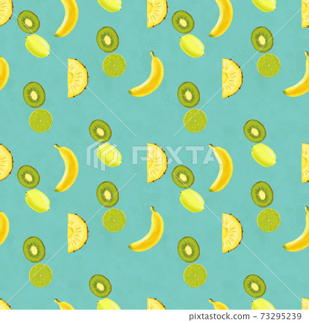 Hand drawn seamless pattern with bananas pineapple slice lemon and kiwi fruit. Hand drawn seamless pattern with bananas pineapple slice lemon and kiwi fruit. 73295239