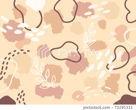 Light flesh color pattern with lines and abstract shapes, plant leaves. Vector flat illustration. 73295331