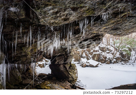 Snow and ice landscape of Kikuchi Gorge in winter 73297212