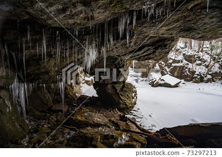 Snow and ice landscape of Kikuchi Gorge in winter 73297213