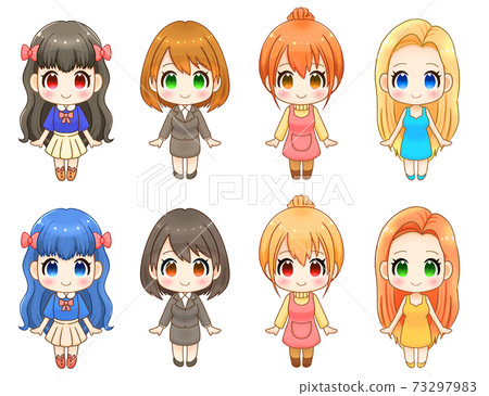 Girl illustration material set 73297983