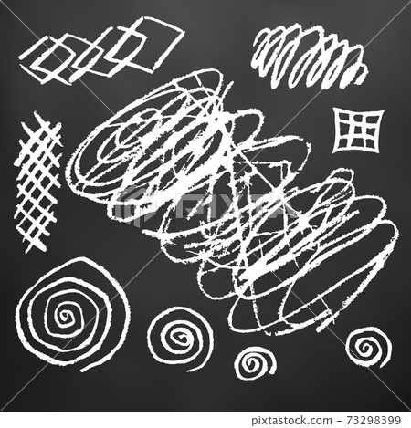 Cute children's drawing. Colored wax crayons. Icons, signs, symbols, pins 73298399