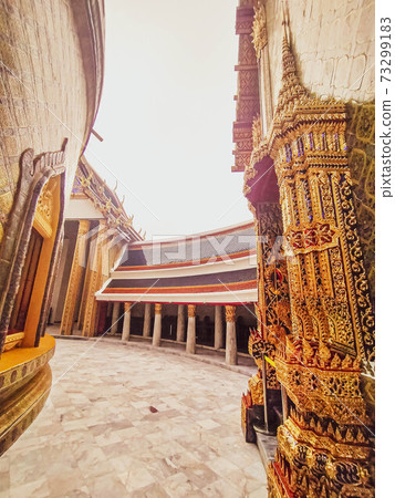 ancient architecture landmark in Bangkok Thailand. Traditional temple named Wat Ratchabophit ancient architecture landmark in Bangkok Thailand. Traditional temple named Wat Ratchabophit 73299183