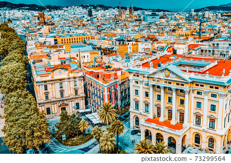 on Barcelona city from Columbus column. Barcelona, Catalonia, Spain. on Barcelona city from Columbus column. Barcelona, Catalonia, Spain. 73299564