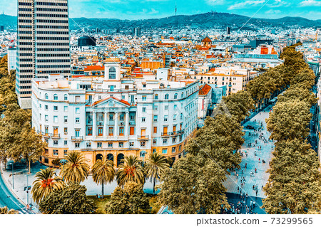Panorama on Barcelona city from Columbus monument.Barcelona. Spain. Panorama on Barcelona city from Columbus monument.Barcelona. Spain. 73299565