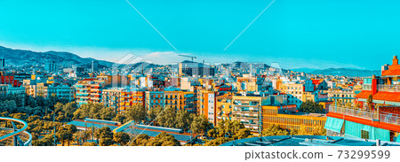 Panorama on the urban center of Barcelona, the capital of the Au 73299599