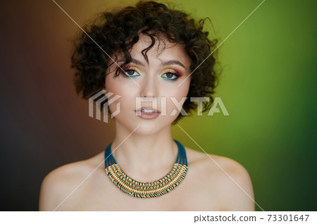 Close up portrait of young white woman 73301647