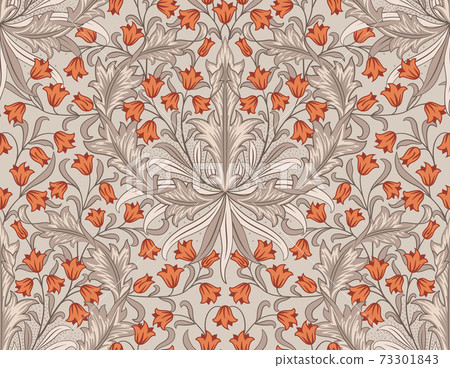 Floral seamless pattern with big and small orange flowers on light background. Vector illustration. Floral seamless pattern with big and small orange flowers on light background. Vector illustration. 73301843