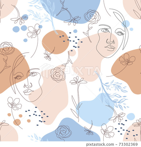 Seamless pattern with female faces. Female face... - Stock Illustration ...