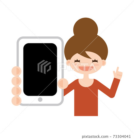 一個女人拿著智能手機的插圖 一個女人拿著智能手機的插圖 73304041