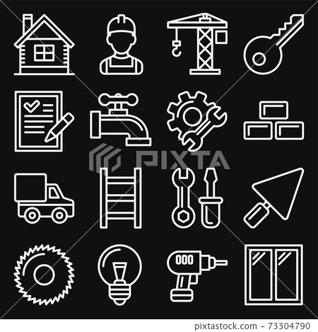 Construction Icons Set on Black Background. Line Style Vector Construction Icons Set on Black Background. Line Style Vector 73304790