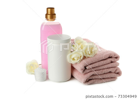 Group of laundry accessories isolated on white background Group of laundry accessories isolated on white background 73304949
