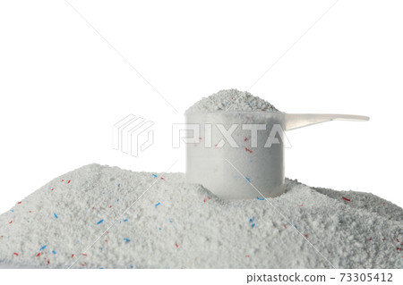 Washing powder and scoop isolated on white background 73305412